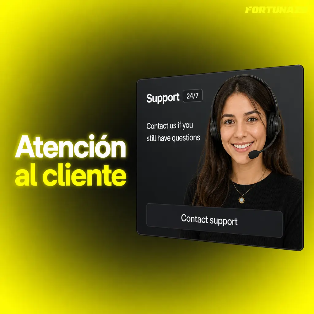 Soporte de Fortunazo atendiendo consultas de registro, pagos, bonos, casino y apuestas por chat y correo