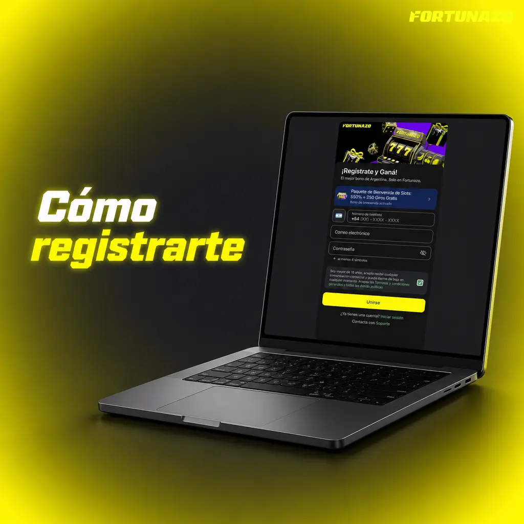 Formulario de registro en Fortunazo con validación de email, celular, DNI y moneda ARS