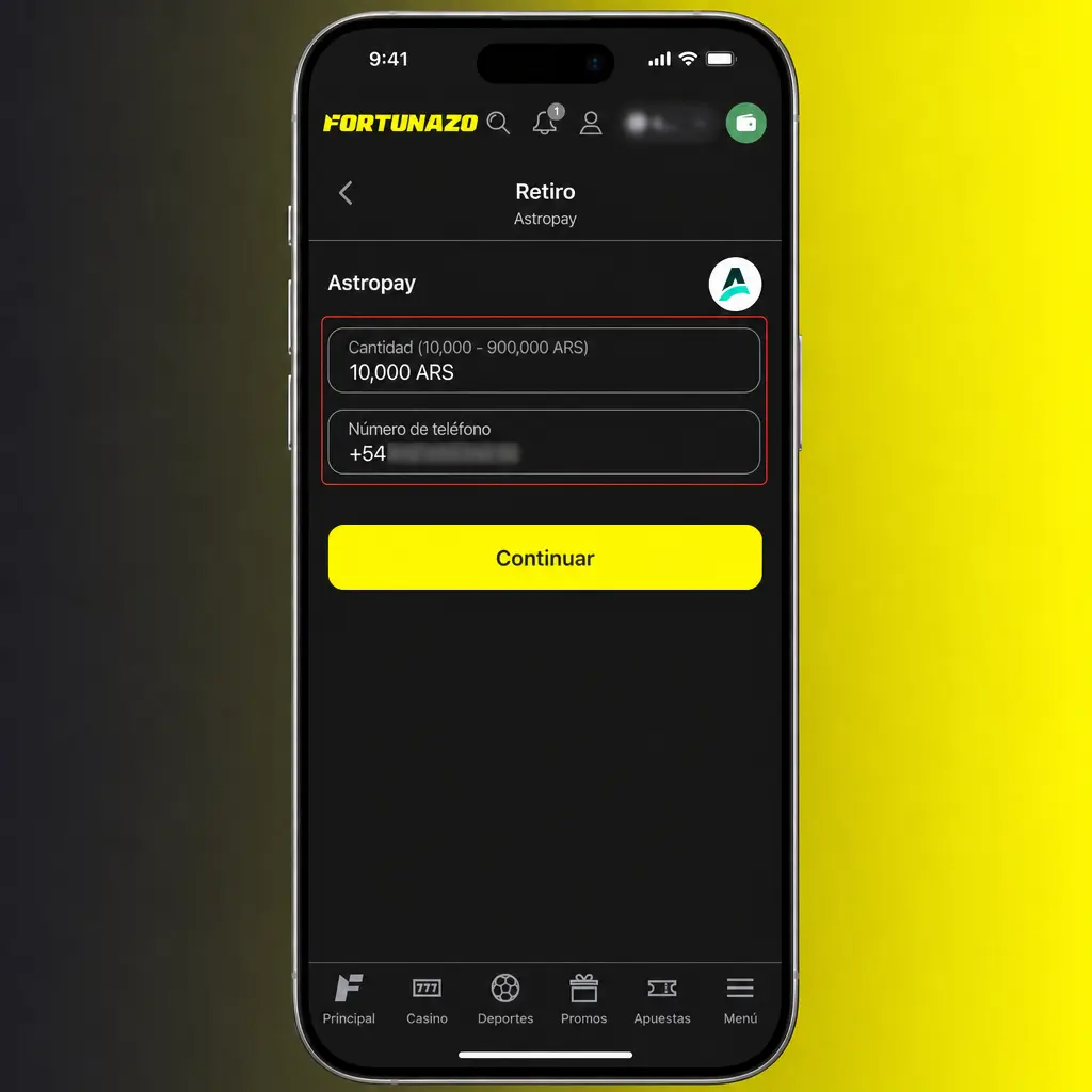 Pantalla de app para retirar fondos en ARS con transferencia bancaria y seguimiento del historial