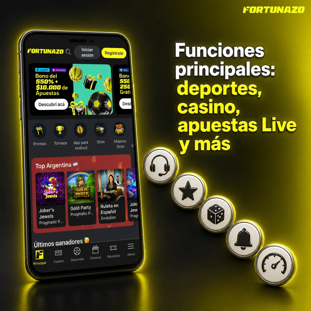 App móvil con apuestas deportivas en vivo, casino, promociones, cupón de apuestas y soporte al usuario
